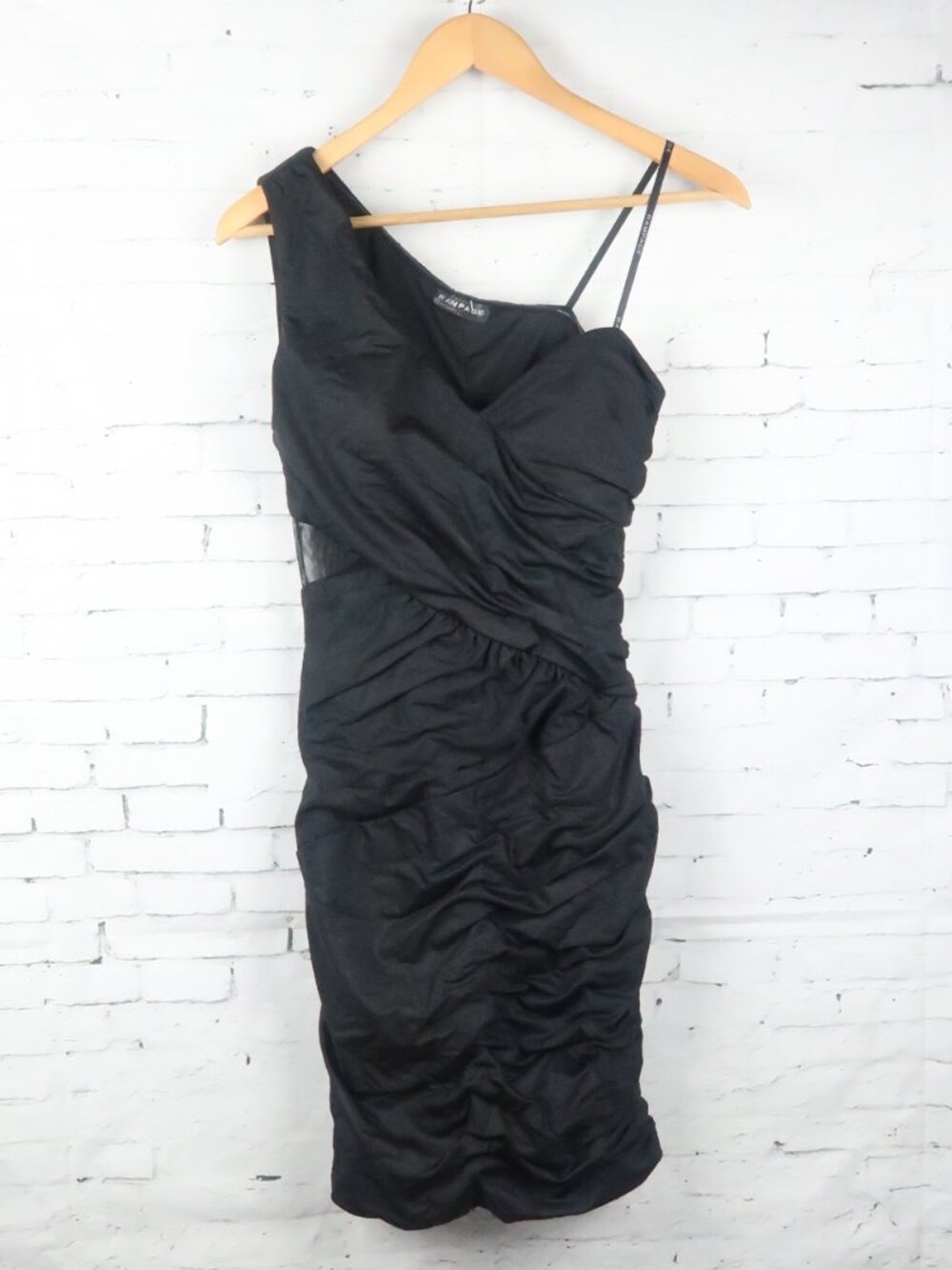 RAMPAGE BLACK LIQUID STRETCH JERSEY ONE SHOULDER BODYCON DRESS WITH SIDE MESH